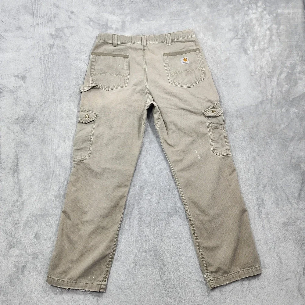 Carhartt Pants Mens 32x30* Beige Relaxed Fit Double Front Ripstop Cargo Utility